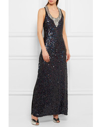 Sonia Rykiel Sequined Ribbed Jersey Gown Black