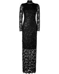 Collette Dinnigan Sequined V Back Gown In Black