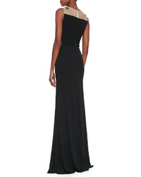 David Meister Sleeveless Embroidered Sequin Bodice Gown Blacknude