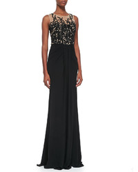 David Meister Sleeveless Embroidered Sequin Bodice Gown Blacknude