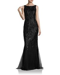 David Meister Solid Sequin Gown