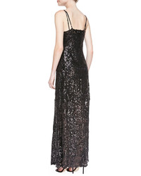 Yoana Baraschi Spaghetti Strap Sequined Lace Overlay Gown