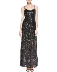 Yoana Baraschi Spaghetti Strap Sequined Lace Overlay Gown