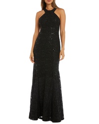 Morgan & Co. Strappy Back Sequin Lace Gown