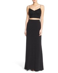 Adrianna Papell Two Piece Sequin Jersey Gown Size 10 Black