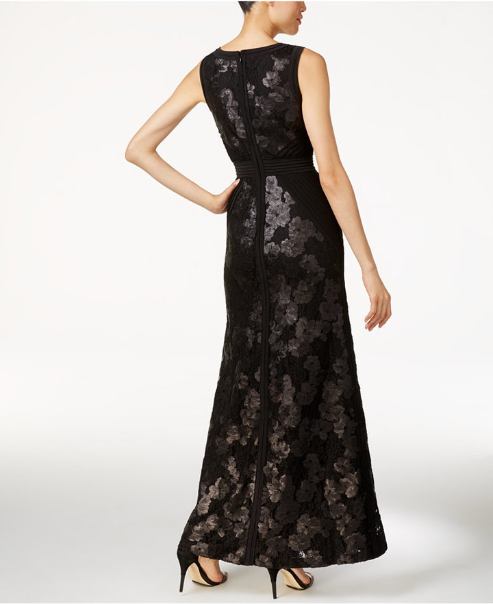 Calvin Klein V Neck Sequined Lace Gown, $249 | Macy's | Lookastic
