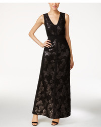 Calvin Klein V Neck Sequined Lace Gown