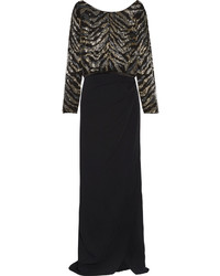 Roberto Cavalli Wrap Effect Sequined Georgette And Crepe Gown