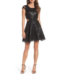 Black Sequin Fit and Flare Dress