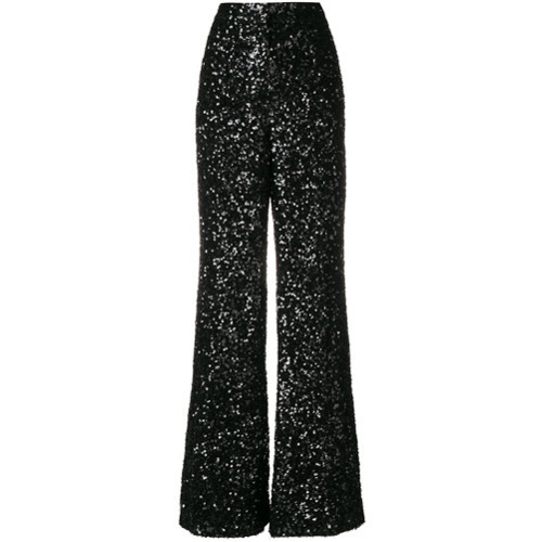 black sequin flared trousers