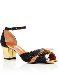 Charlotte Olympia Black Sequined Leather Heel With Raffia Detail