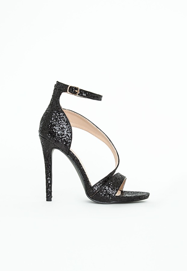 black glitter heeled shoes