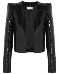 Saint Laurent Cropped Sequined Crepe Jacket Black