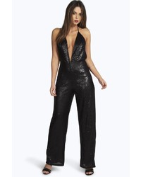 Boohoo Boutique Lisa Deep Plunge Strappy Sequin Jumpsuit