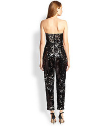 Milly Leather Trim Sequined Bustier Jumpsuit