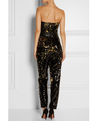 Milly Leather Trimmed Sequined Tulle Jumpsuit