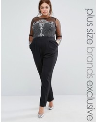 Little Mistress Plus Sequin Embroidered Jumpsuit With Mesh Sleeves