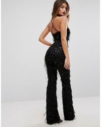 pretty little thing black sequin jumpsuit