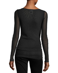 Fuzzi Long Sleeve Sequin Trimmed Tulle Tee