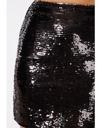 Missguided Sequin Zip Back Mini Skirt Black