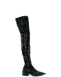 Black Sequin Over The Knee Boots