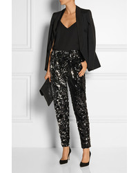 Milly Sequined Tulle Straight Leg Pants