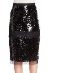 BCBGMAXAZRIA Cristal Mixed Sequin Lace Pencil Skirt
