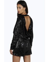 Boohoo Kate Cowl Back Sequin Playsuit