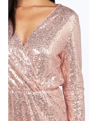 Boohoo Sophia Wrap Front All Over Sequin Playsuit