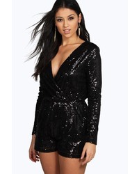 Boohoo Sophia Wrap Front All Over Sequin Playsuit