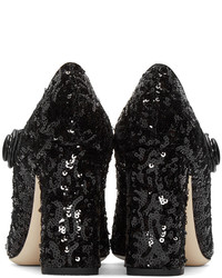 Dolce & Gabbana Black Sequinned Mary Jane Heels