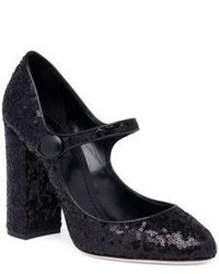 Dolce & Gabbana Sequin Mary Jane Block Heel Pumps