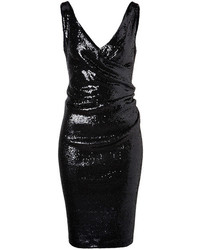 Women's Black Sequin Sheath Dress, Black Leather Pumps, Black Quilted ...
