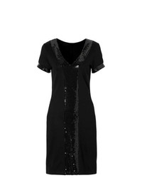 BODYFLIRT Sequin Stripe Shift Dress In Black Size 14