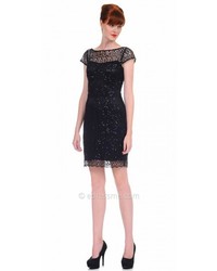 Kay Unger Cap Sleeve Sequined Lace Shift Cocktail Dresses