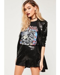 Missguided Black Sequin Highwaisted Suit Shorts