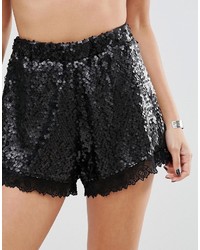 Motel Festival Shorts With Lace Trim In Sequin