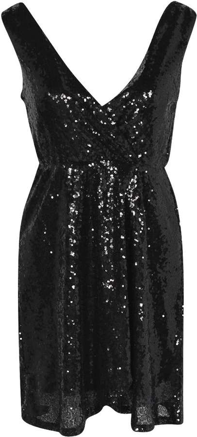 Boohoo Beau Wrap Front Sequin Skater Dress, $52 | BooHoo | Lookastic