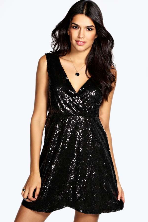 black sparkle skater dress