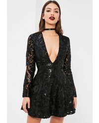 Sequin Skater Dress with Long Sleeve