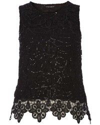 Dorothy Perkins Black Sequin Lace Shell Top