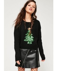 Missguided Black Sequin Christmas Tree Sweater