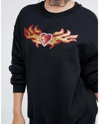 Reclaimed Vintage Crew Neck Sweatshirt With Sequin Heart Patch