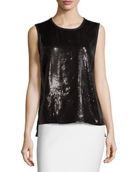 Laundry by Shelli Segal Sleeveless Sequined Tank Black