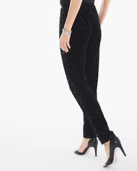 Sequins And Panne Tapered Ankle Pants In Black