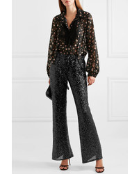 Anna Sui Sparkling Nights Sequined Mesh Flared Pants