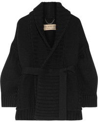 Burberry Ribbed Wool And Cashmere Blend Cardigan Black