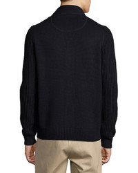 Neiman Marcus Shawl Collar Ribbed Sleeve Sweater Cardigan Dark Midnight