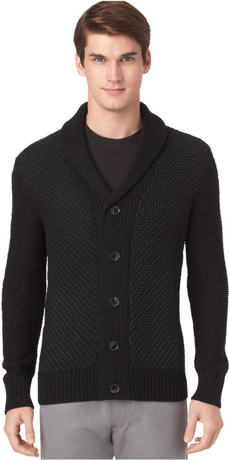 Calvin Klein Tweed Stitched Shawl Collar Cardigan Sweater, $108 | Macy's |  Lookastic