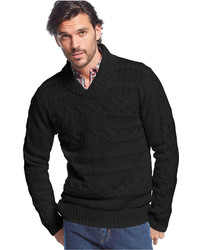 Weatherproof Vintage Chunky Shawl Collar Horizontal Cable Sweater